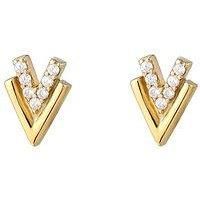18ct Gold Plated Sterling Silver Geometric Double V CZ Stud Earrings
