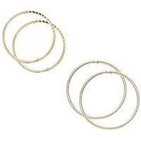 Set of two 9ct gold tube hoops; 12mm diamond cut and 14mm plain. Giftbox