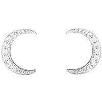 Sterling Silver White Cubic Zirconia Crescent Moon Everyday Stud Earrings