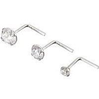 The Love Silver Collection Sterling Silver & Cubic Zirconia 3Pk Nose Studs