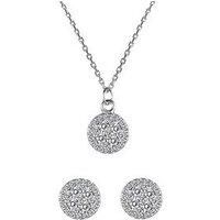 The Love Silver Collection Sterling Silver Cubic Zirconia Cluster Round Stud Earrings And Pendant Set