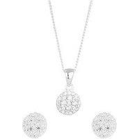 The Love Silver Collection Sterling Silver Cubic Zirconia Cluster Round Stud Earrings And Pendant Set