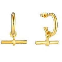 The Love Silver Collection 18Ct Gold Plated Sterling Silver TBar Hoop Stud Earrings