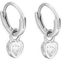 The Love Silver Collection Sterling Silver Cz Heart Charm Huggie Earrings