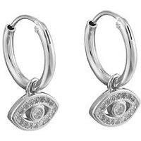 The Love Silver Collection Sterling Silver White Cz Crystal Eye Charm Huggie Earrings