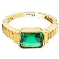 Seol + Gold 18Ct Gold Plated Sterling Silver Emerald Cubic Zirconia Baguette Ring