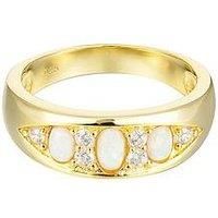 Seol + Gold 18Ct Gold Plated Sterling Silver Opal And Cubic Zirconia Band Ring