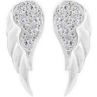 The Love Collection Sterling Silver Cubic Zirconia Angel Wing Stud Earrings