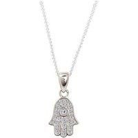 The Love Collection Sterling Silver Cubic Zirconia Hamsa Hand Of Fatima Pendant Necklace