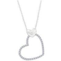The Love Collection Sterling Silver Cubic Zirconia Double Heart Pendant Necklace
