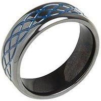 Gent'S Black Zirconium Ring With Blue Enamel Detail