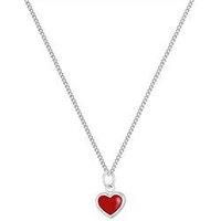 The Love Silver Collection Silver Dainty Enamel Heart Pendant - Red