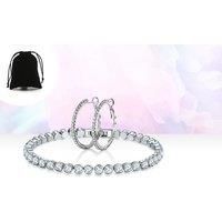 Crystal Tennis Bracelet And Hoop Earrings Set - Silver