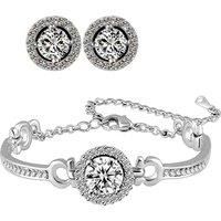 Crystal Halo Bracelet & Earrings Set - Silver