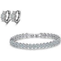 Crystal Multi-Link Bracelet & Earrings Set - Silver