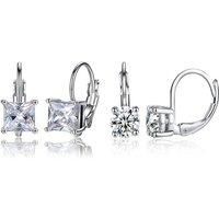 Set Of Square & Round Cubic Zirconia Earrings! - Silver
