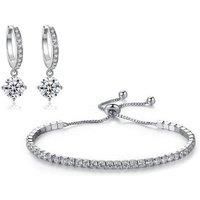 Tennis Bracelet & Huggies Earring Set! - Silver