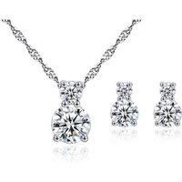 Clear Crystal Pendant & Earring Set - Silver