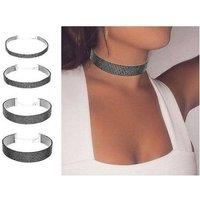 4Pc Diamante Choker Necklace Set - Silver