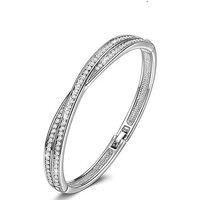 Cross Bangle Made With Crystal Elements - Silver