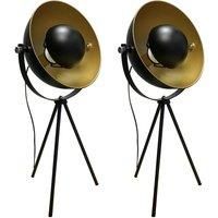 Pair of Black Retro Table Lamps Industrial Modern Tripod Dome Lights