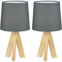 First Choice Lighting Set of 2 Hubert - Natural Wooden Tripod Lamps in Brown