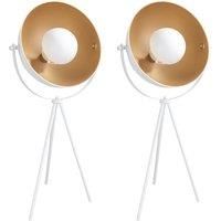 Pair of White Retro Table Lamps Industrial Modern Tripod Dome Lights