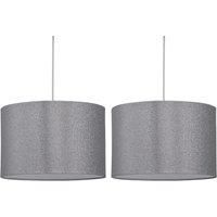 Set of 2 Silver Grey Glitter 25cm Easy Fit Ceiling Light Shade Pendants