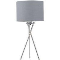 Chrome Tripod 52cm Table Lamp Bedside Light Grey Cotton Velvet Glitter Shade