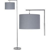Chrome Angled 163cm Floor Light Standard Lamp Grey Cotton Velvet Glitter Shade
