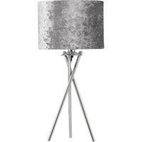 Chrome Tripod 52cm Table Lamp Bedside Light Grey Cotton Velvet Glitter Shade