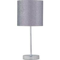 Chrome 35cm Table Lamp Bedside Light Grey Cotton Velvet Glitter Shade