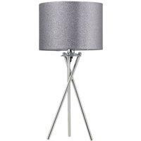 Chrome Tripod 52cm Table Lamp Bedside Light Grey Cotton Velvet Glitter Shade