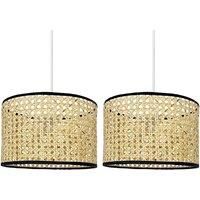 Set of 2 Natural Rattan 25cm Easy Fit Pendant Shades Ceiling Lightshades