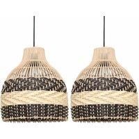 Set of 2 Natural Rattan Wicker Ceiling Light Pendant Shades Cane Lampshades