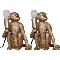 Set of 2 Gold Monkey Table Lamp Bedside Lights Retro Animal Bedroom Lighting