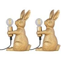 Set of 2 Gold Bunny Rabbit Table Lamps Bedside Lights Retro Animal Bedroom Light