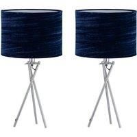 Set of 2 Tripod 52cm Table Lamp Bedside Lights Navy Blue Crushed Velvet Shades