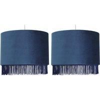 Set of 2 Modern 38cm Navy Blue Velvet Easy Fit Ceiling Lightshade Pendant Shades