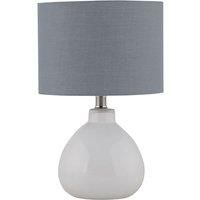 Modern White Ceramic 43cm Table Lamp Bedside Light with Grey Shade