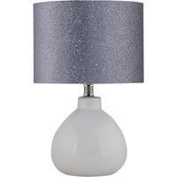 Modern White Ceramic 43cm Table Lamp Bedside Light Silver Grey Glitter Shade