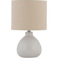 Modern White Ceramic 43cm Table Lamp Bedside Light with Natural Linen Shade