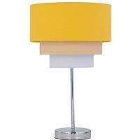 Modern Chrome 35cm Table Lamp Bedside Light Ochre Yellow Ombre Linen Shade