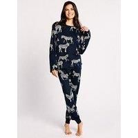 Chelsea Peers Long Crew Zebra Printed Set