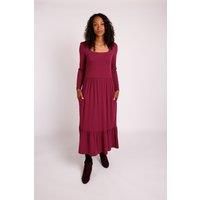 Nomads Clothing Women's Plain Tiered Midi Dress in Burgundy | Size: 12