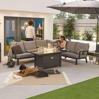 Nova Outdoor Living - Vogue Aluminium Casual Dining Corner Sofa Set with Firepit Table - Grey Frame Patio Garden Furniture