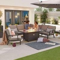 Nova Vogue Outdoor Corner Dining Set With Firepit Table & Lounge Chair - Grey