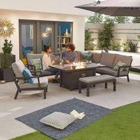 Nova Vogue Outdoor Corner Dining Set With Firepit Table & Lounge Chair & Bench - Grey