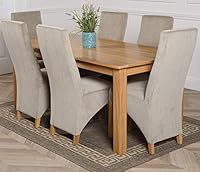 OAK FURNITURE KING Oslo 180 x 90 cm Large Oak Dining Table and 6 Chairs Dining Set with Lola Grey Fabric Chairs