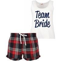 60 Second Makeover Limited Team Bride Ladies Tartan Frill Short Pyjama Set Red Blue or Green Blue Pajama PJ/'s Loungewear